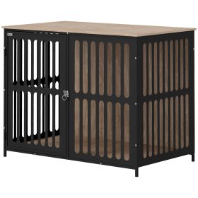 PawHut 39" Dog Crate Furniture w/ Anti-Chew Resistant Mesh, Anti-Escape Single Door, for Large Dogs, Walnut Brown