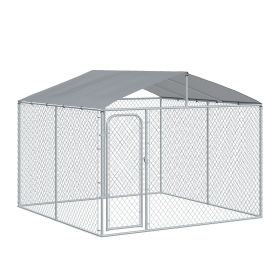 PawHut Large Outdoor Dog Kennel, 98x98x77, Metal Playpen with Lock, Mesh Sidewalls, Weatherproof Cover, Black