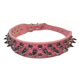 Spiked Studded Leather Dog Collar Rivets Pet Small Large Cat Pit Bull Adjustable (Color: Pink Sparkle, size: M)
